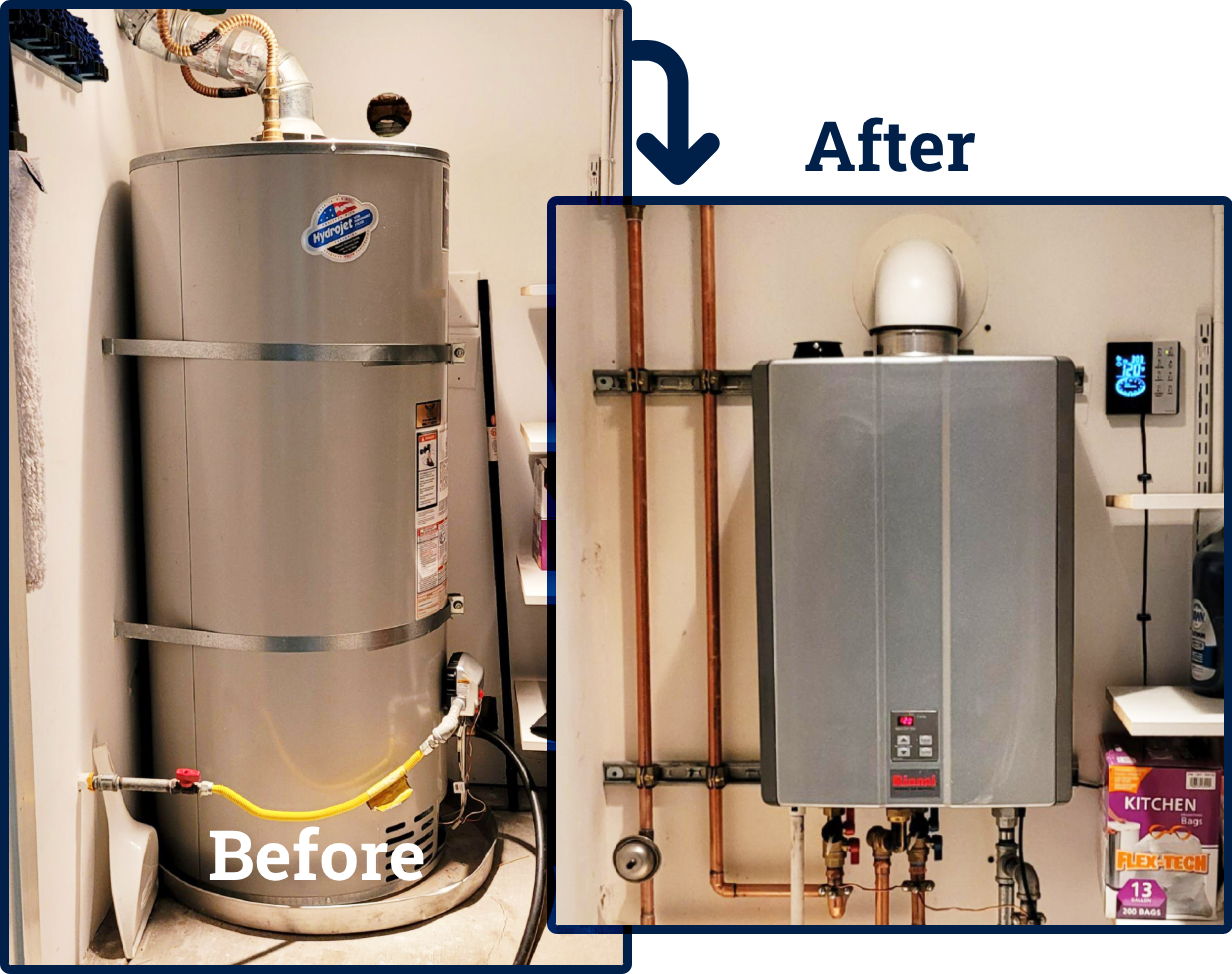 before after tankless installation